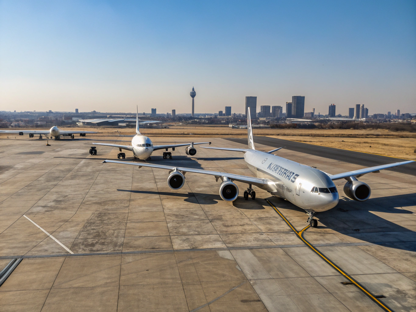 Aerial view of airport runway